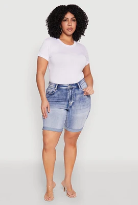 Womens Plus WAX Bermuda Denim Shorts, Blue,