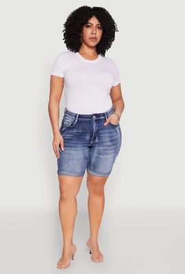 Womens Plus Size WAX Bermuda Denim Shorts, Blue, Size 1X