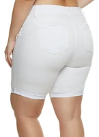 Womens Plus Size Fixed Cuff Denim Bermuda Shorts, White, Size 3X