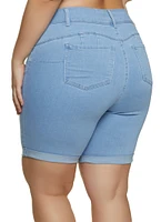 Womens Plus Size Fixed Cuff Denim Bermuda Shorts, Blue, Size 2X