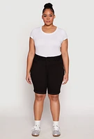 Womens Plus Size WAX Two Button Denim Bermuda Shorts, Black, Size 3X