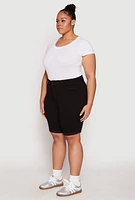 Womens Plus Size WAX Two Button Denim Bermuda Shorts, Black, Size 3X