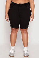 Womens Plus Size WAX Two Button Denim Bermuda Shorts, Black, Size 3X