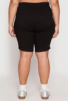 Womens Plus Size WAX Two Button Denim Bermuda Shorts, Black, Size 3X