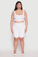 Womens Plus Size WAX Two Button Denim Bermuda Shorts, White, Size 2X
