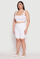 Womens Plus Size WAX Two Button Denim Bermuda Shorts, White, Size 2X