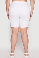 Womens Plus Size WAX Two Button Denim Bermuda Shorts, White, Size 2X