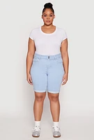Womens Plus Size WAX Two Button Denim Bermuda Shorts, Blue, Size 1X