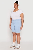 Womens Plus Size WAX Two Button Denim Bermuda Shorts, Blue, Size 1X