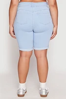 Womens Plus Size WAX Two Button Denim Bermuda Shorts, Blue, Size 1X