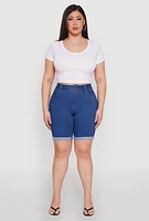 Womens Plus WAX Two Button Denim Bermuda Shorts,