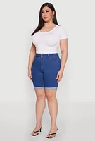 Womens Plus WAX Two Button Denim Bermuda Shorts,