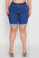 Womens Plus WAX Two Button Denim Bermuda Shorts,