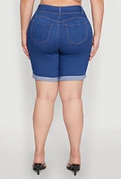 Womens Plus WAX Two Button Denim Bermuda Shorts,