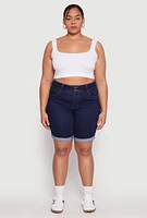 Womens Plus WAX Two Button Denim Bermuda Shorts, 1X