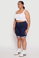 Womens Plus WAX Two Button Denim Bermuda Shorts, 1X