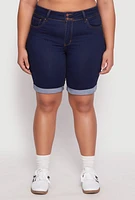 Womens Plus WAX Two Button Denim Bermuda Shorts, 1X
