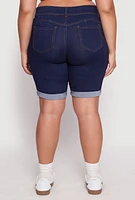 Womens Plus WAX Two Button Denim Bermuda Shorts, 1X