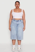 Womens Plus Size Raw Hem Distressed Jorts, Blue, Size 2X