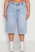 Womens Plus Size Raw Hem Distressed Jorts, Blue, Size 2X