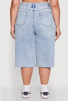 Womens Plus Size Raw Hem Distressed Jorts, Blue, Size 2X