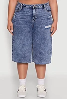 Womens Plus Raw Hem Distressed Jorts, Blue,