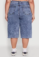 Womens Plus Raw Hem Distressed Jorts, Blue,