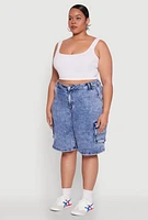 Womens Plus Size WAX Mineral Wash Cargo Jorts, Blue, Size 1X