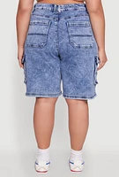Womens Plus Size WAX Mineral Wash Cargo Jorts, Blue, Size 1X
