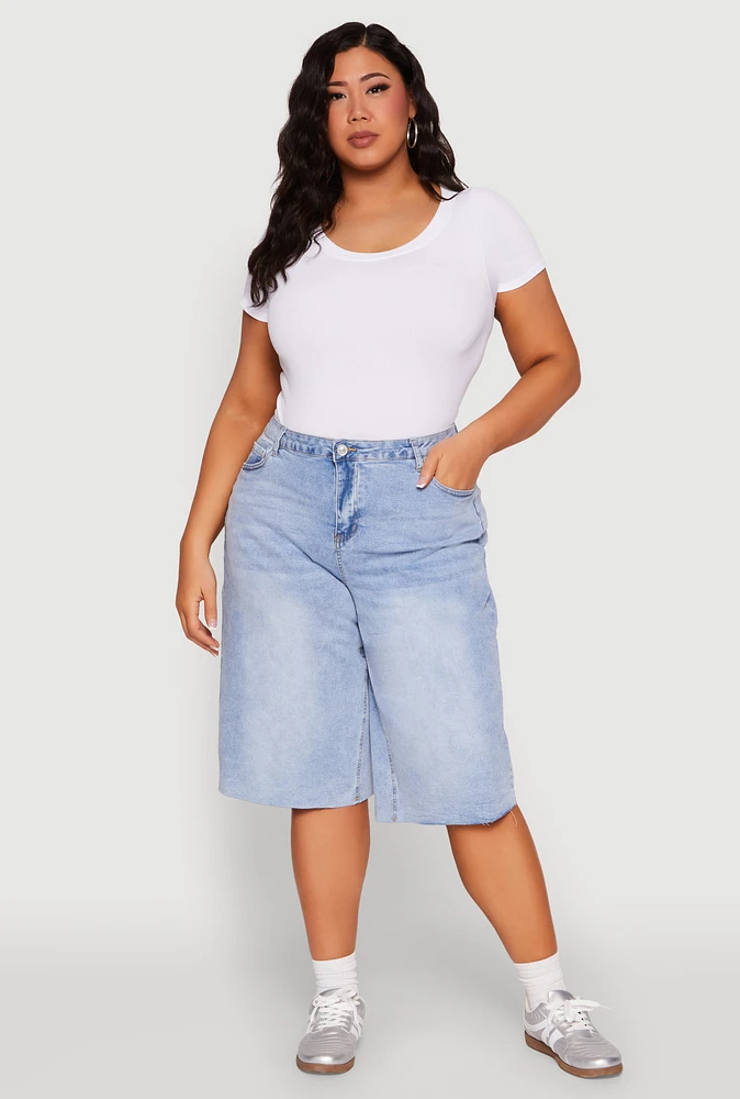 Womens Plus Size WAX High Waisted Bermuda Shorts, Blue, Size 1X