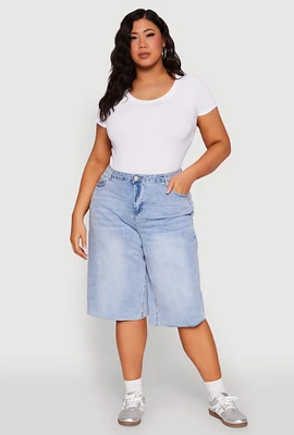 Womens Plus Size WAX High Waisted Bermuda Shorts, Blue, Size 1X