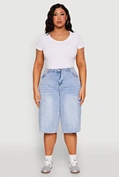 Womens Plus Size WAX High Waisted Bermuda Shorts, Blue, Size 1X