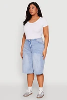 Womens Plus Size WAX High Waisted Bermuda Shorts, Blue, Size 1X