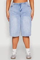 Womens Plus Size WAX High Waisted Bermuda Shorts, Blue, Size 1X