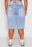 Womens Plus Size WAX High Waisted Bermuda Shorts, Blue, Size 1X