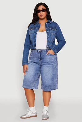 Womens Plus Size WAX High Waisted Bermuda Shorts, Blue, Size 1X