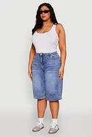 Womens Plus Size WAX High Waisted Bermuda Shorts, Blue, Size 3X