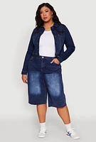 Womens Plus WAX High Waisted Bermuda Shorts, Blue,