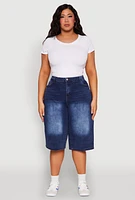 Womens Plus WAX High Waisted Bermuda Shorts, Blue,