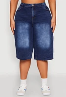 Womens Plus WAX High Waisted Bermuda Shorts, Blue,