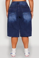 Womens Plus WAX High Waisted Bermuda Shorts, Blue,