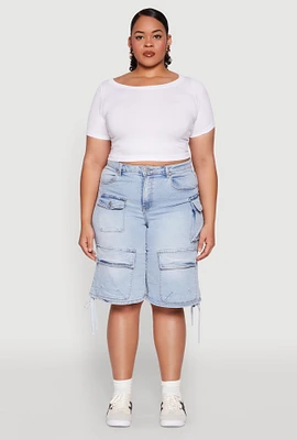 Womens Plus Almost Famous Cargo Skater Shorts, Blue,