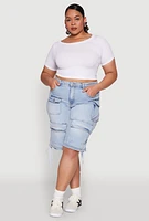 Womens Plus Almost Famous Cargo Skater Shorts, Blue,