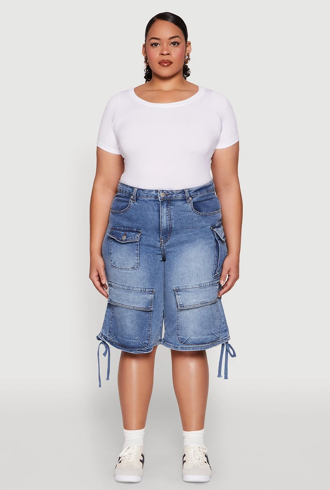 Womens Plus Almost Famous Cargo Skater Shorts, Blue,