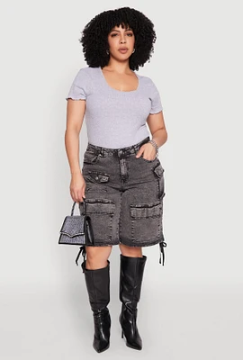 Womens Plus Size Almost Famous Acid Wash Cargo Bermuda Shorts, Grey, Size 16