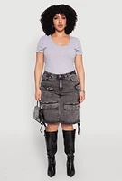 Womens Plus Size Almost Famous Acid Wash Cargo Bermuda Shorts, Grey, Size 16