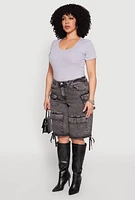 Womens Plus Size Almost Famous Acid Wash Cargo Bermuda Shorts, Grey, Size 18