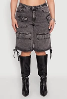 Womens Plus Size Almost Famous Acid Wash Cargo Bermuda Shorts, Grey, Size 22