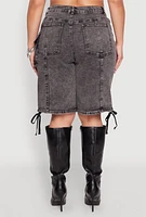 Womens Plus Size Almost Famous Acid Wash Cargo Bermuda Shorts, Grey, Size 16