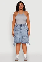 Womens Plus Size Almost Famous Acid Wash Cargo Bermuda Shorts, Blue, Size 22